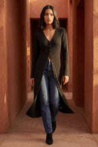 Ribbed Maxi Cardigan with Flared Sleeves | Senna