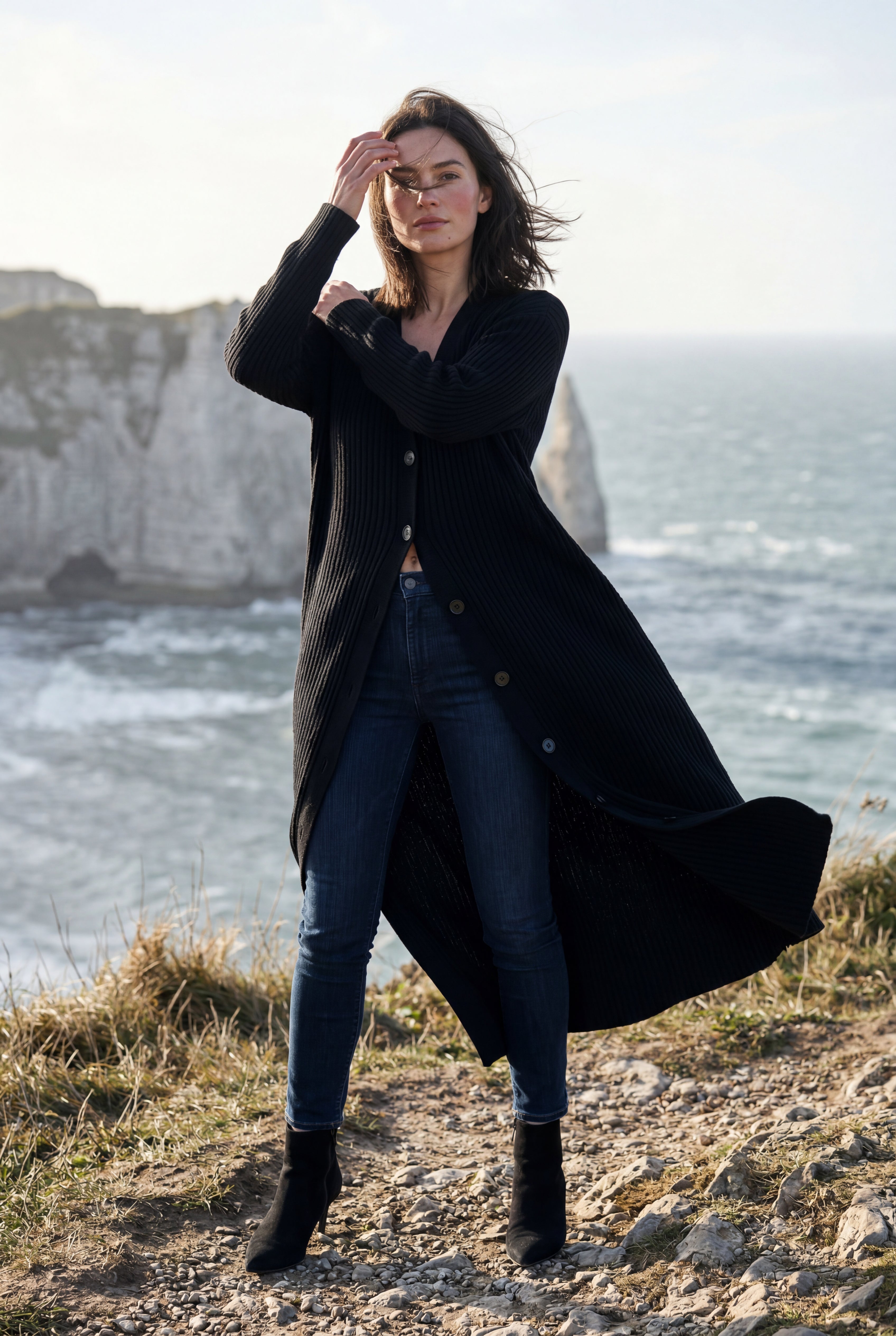 Ribbed Maxi Cardigan with Flared Sleeves | Senna