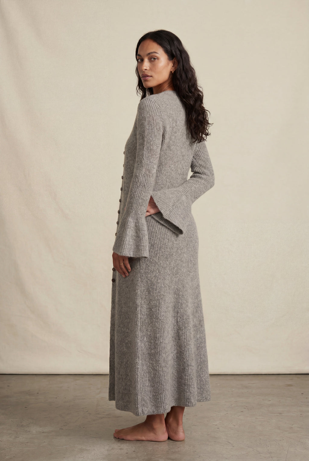 Ribbed Maxi Cardigan with Flared Sleeves | Senna