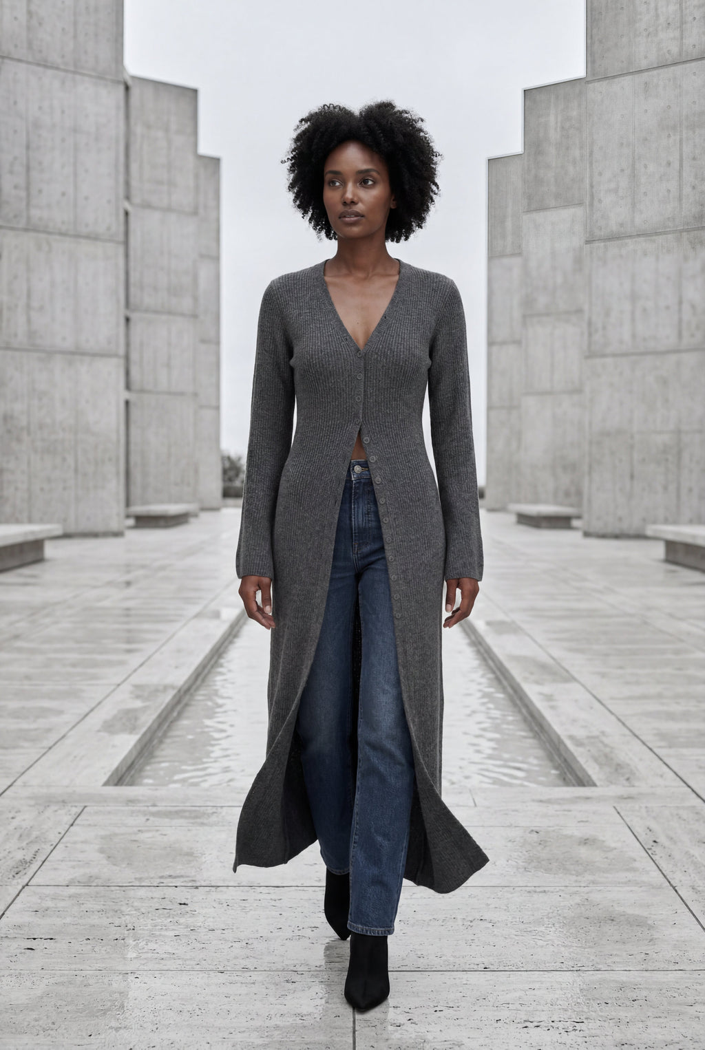 Ribbed Maxi Cardigan with Flared Sleeves | Senna