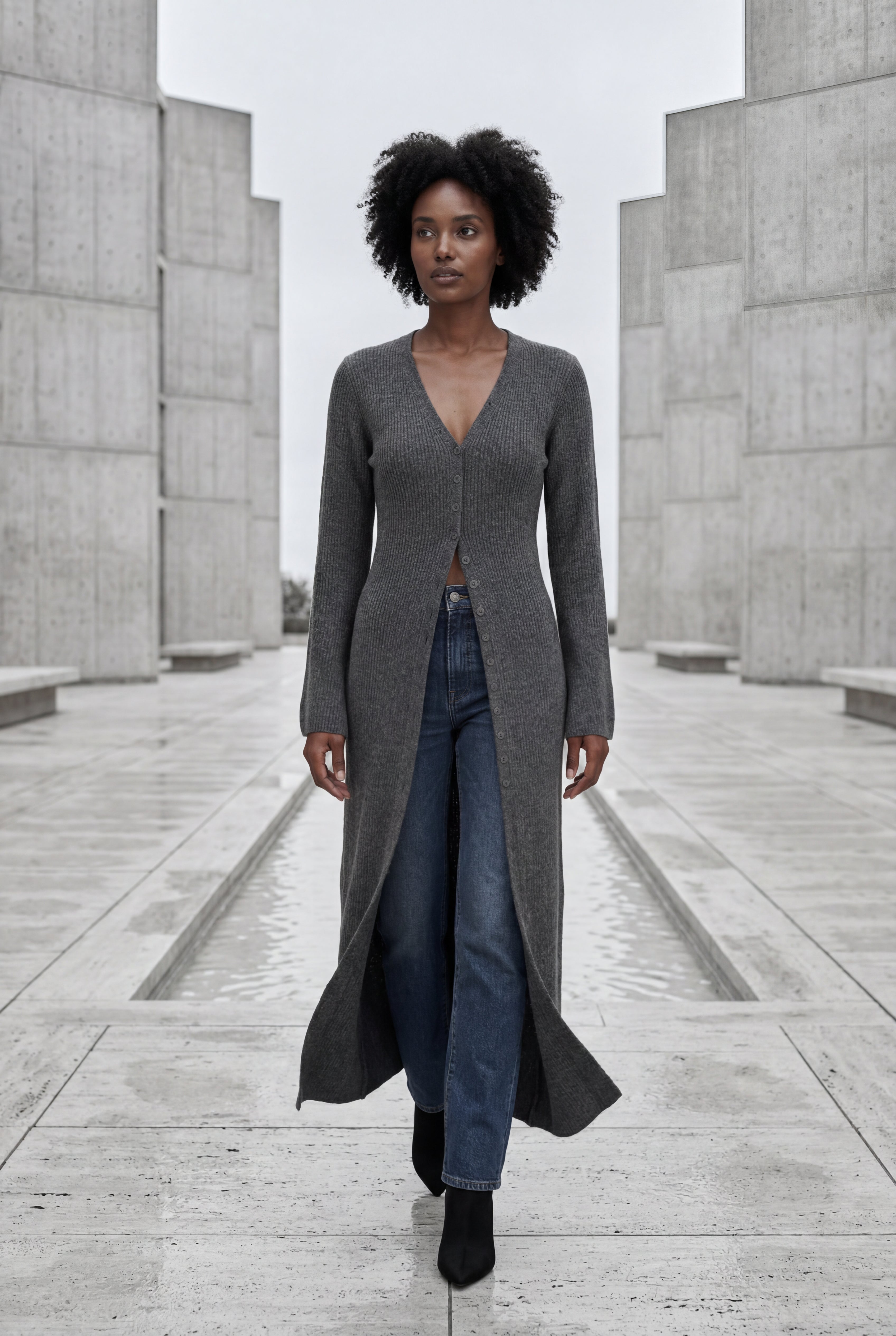 Ribbed Maxi Cardigan with Flared Sleeves | Senna
