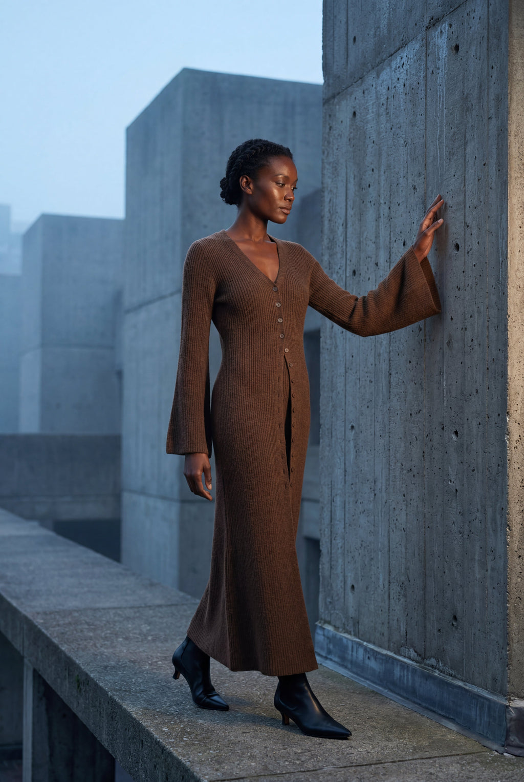 Ribbed Maxi Cardigan with Flared Sleeves | Senna