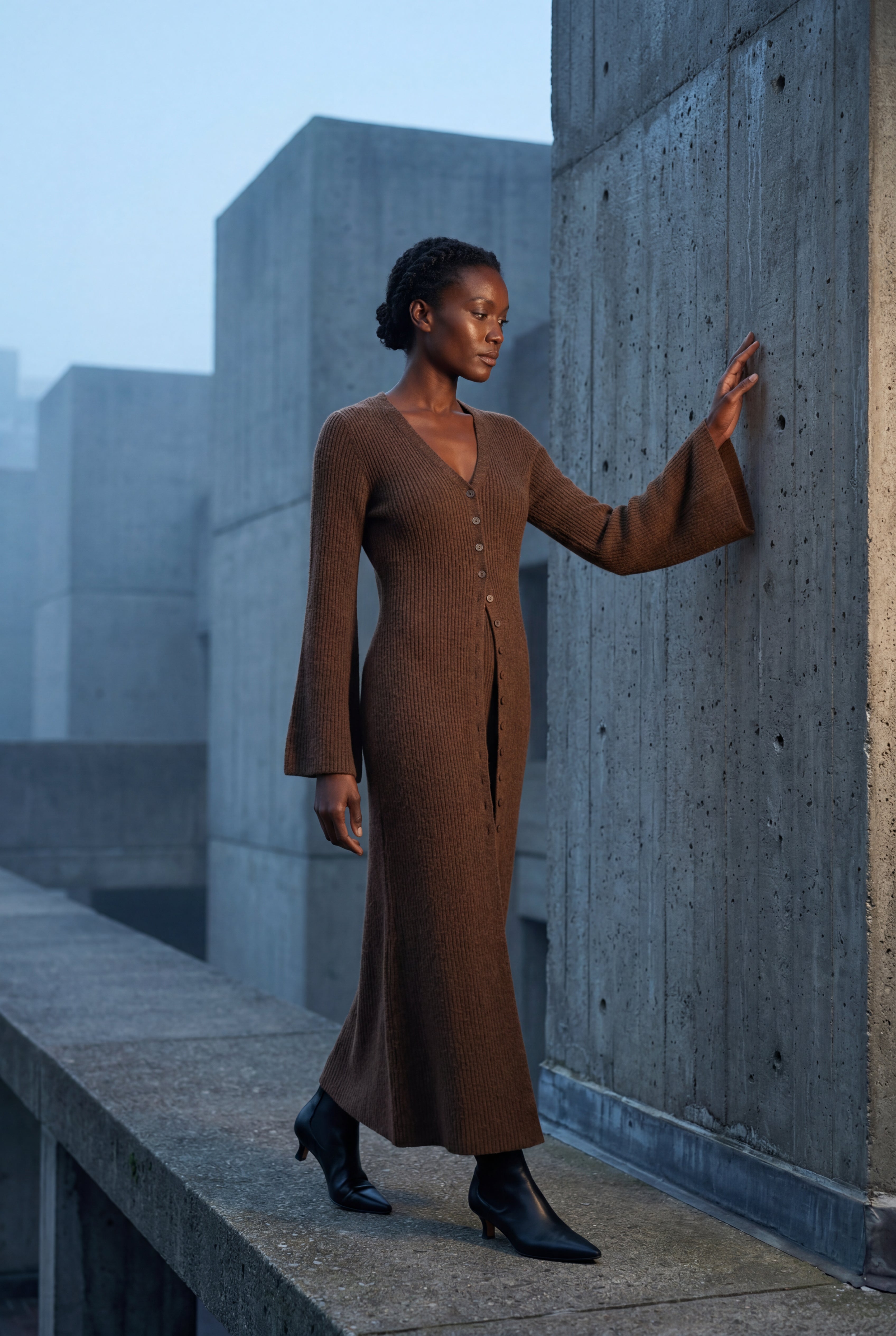 Ribbed Maxi Cardigan with Flared Sleeves | Senna