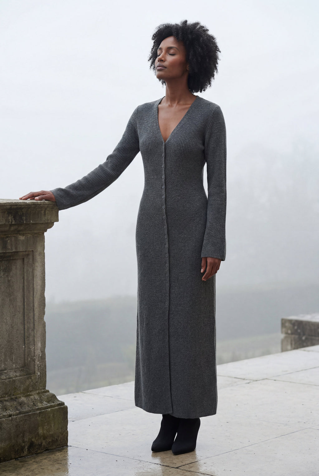 Ribbed Maxi Cardigan with Flared Sleeves | Senna