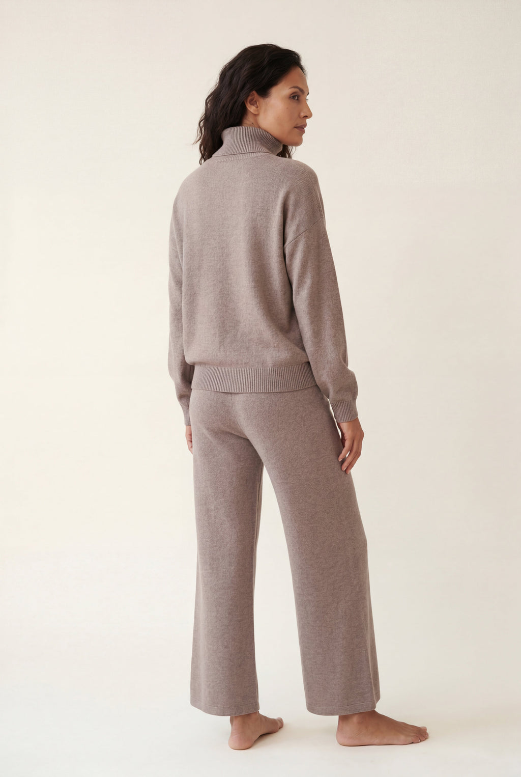 Lisa | Taupe Relaxed Turtleneck Lounge Set with Wide Leg Pants