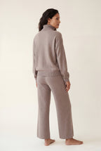 Lisa | Taupe Relaxed Turtleneck Lounge Set with Wide Leg Pants