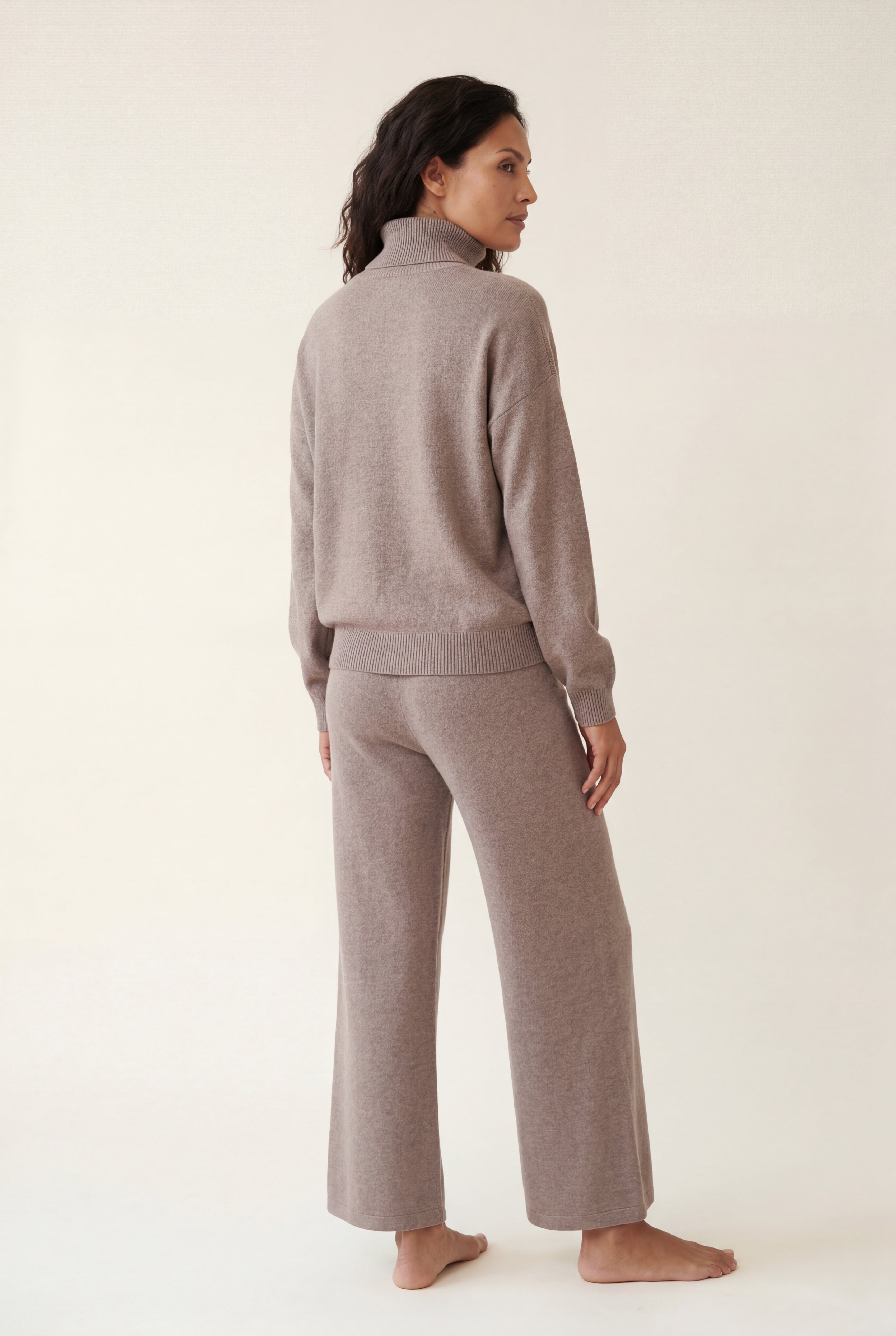 Lisa | Taupe Relaxed Turtleneck Lounge Set with Wide Leg Pants