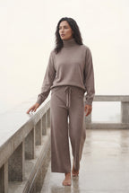 Lisa | Taupe Relaxed Turtleneck Lounge Set with Wide Leg Pants