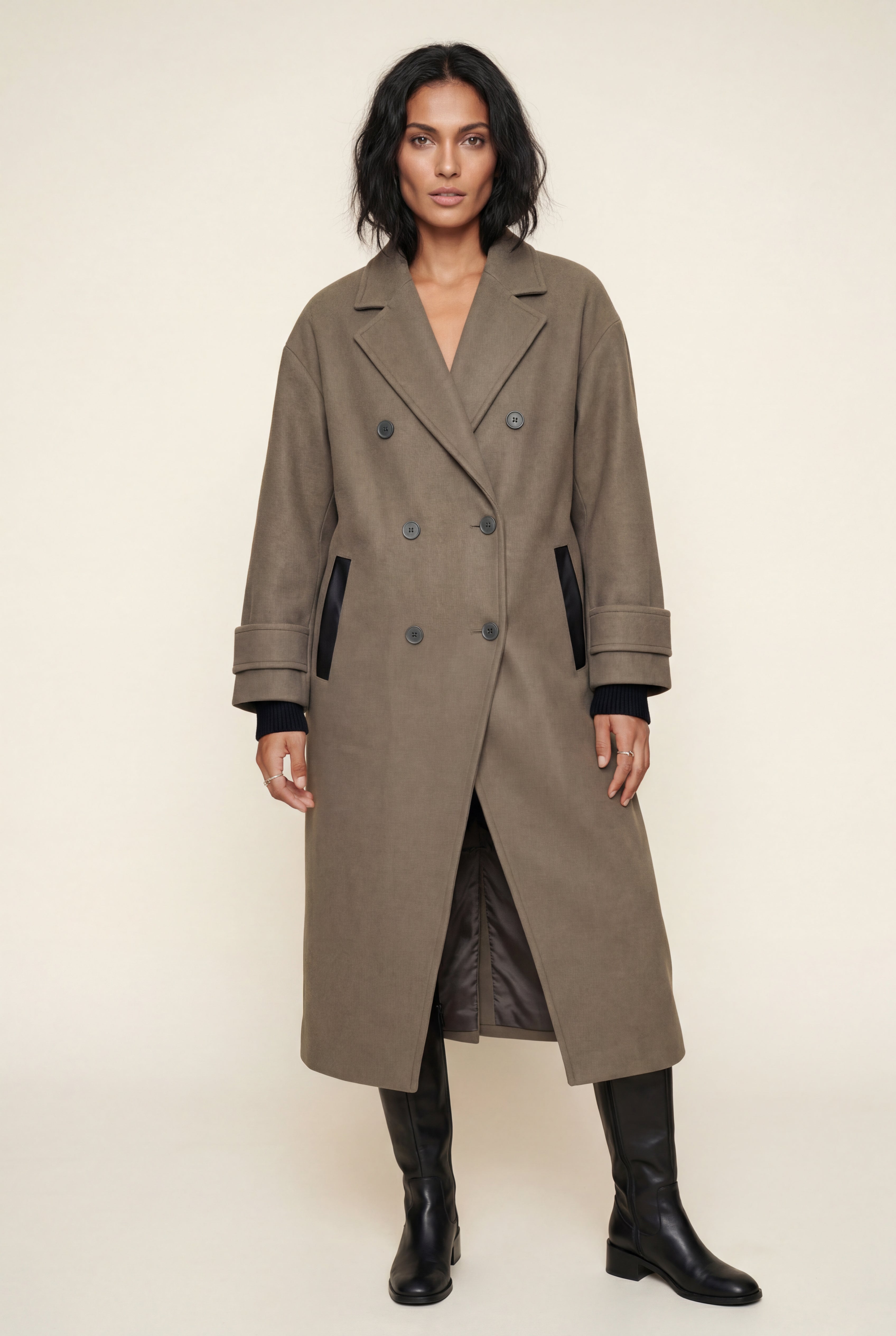 Kim | Women's Oversized Double-Breasted Long Coat with Lapel