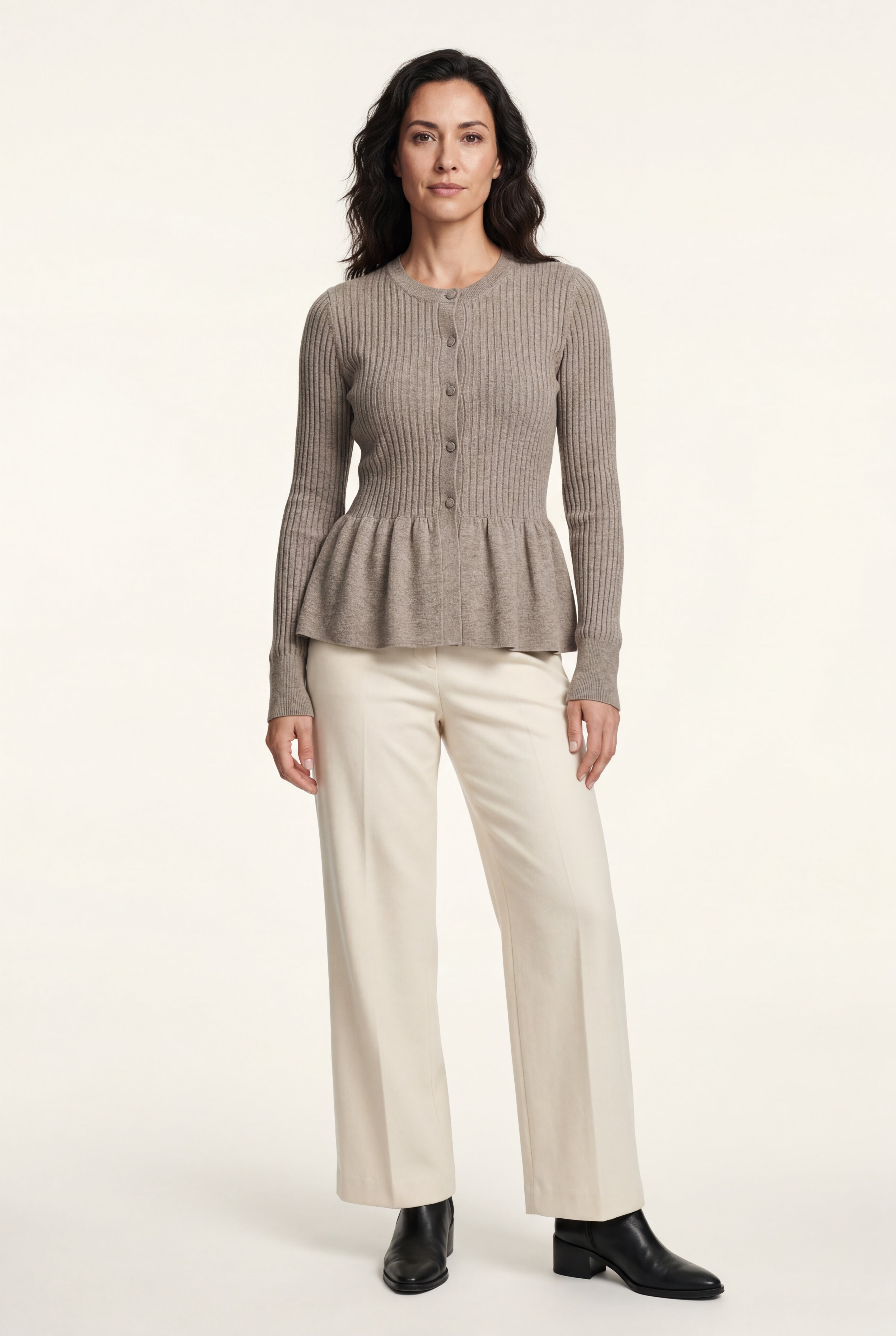 Women's Ribbed Button-Front Peplum Cardigan | Senna