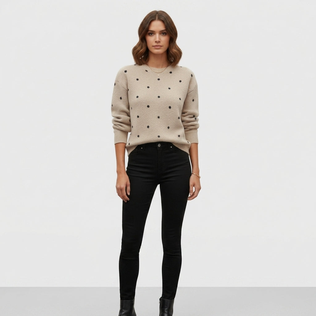 Elcevi | Long Sleeve Polka Dot Knit Sweater For Women