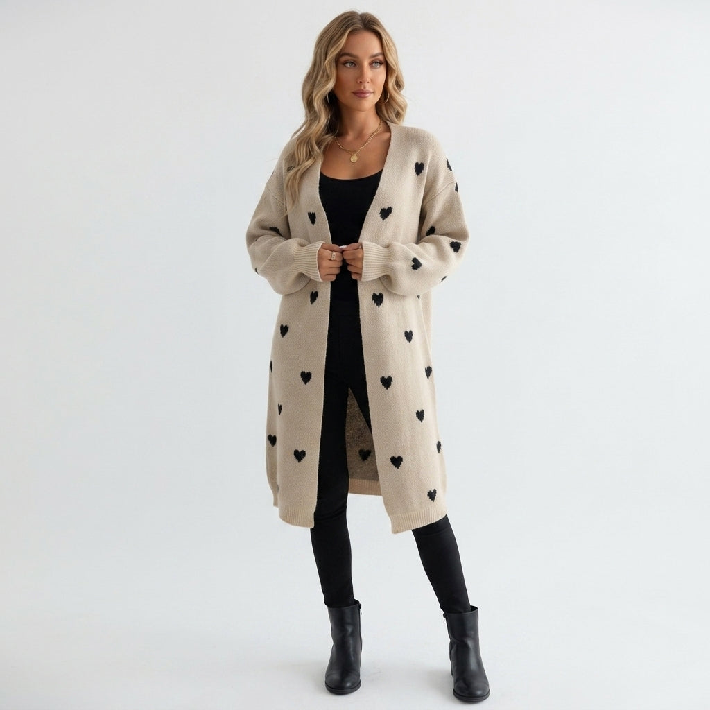 Elcevi | Heart Print Cardigan For Women