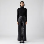 Elcevi | High-Waisted Wide Leg Faux Leather Pants For Women