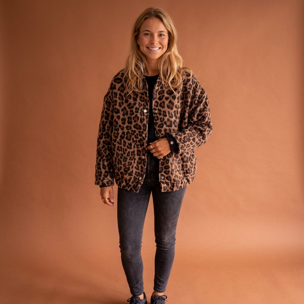 Elcevi | Leopard print jacket with snap buttons For Women