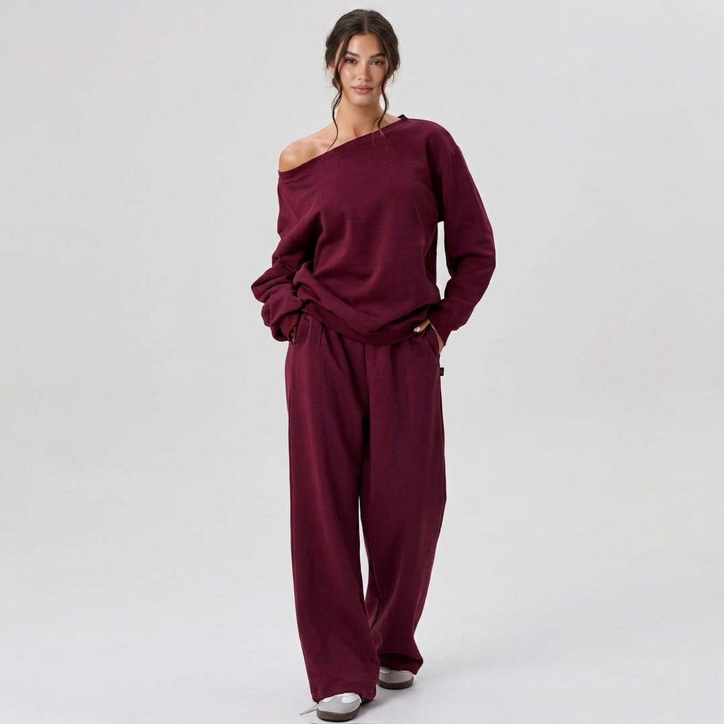 Elcevi | Sporty Casual Two-Piece Set with Off-Shoulder Design For Women