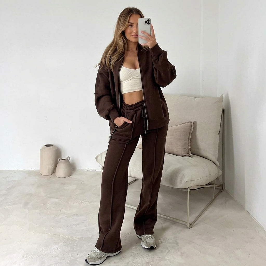 Elcevi | Two-Piece Zip Jacket & Trousers Set For Women
