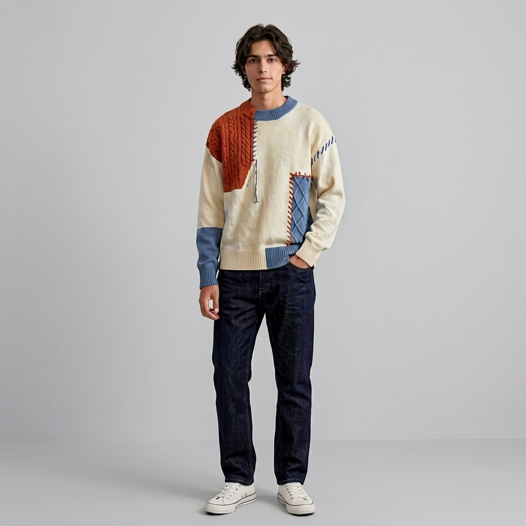 Elcevi | Patchwork Pullover For Men