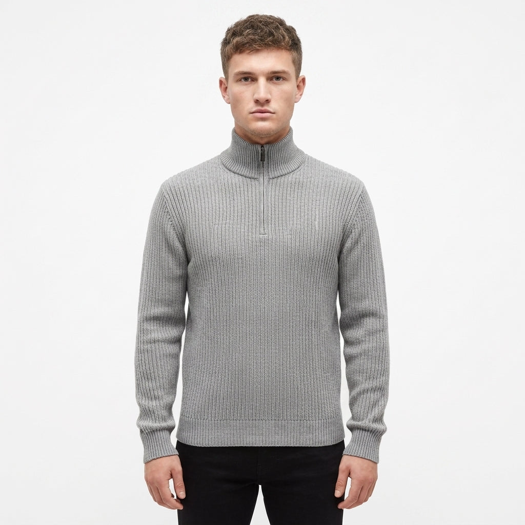 Elcevi | Slim Fit Sweater with Quarter Zip and High Collar For Men