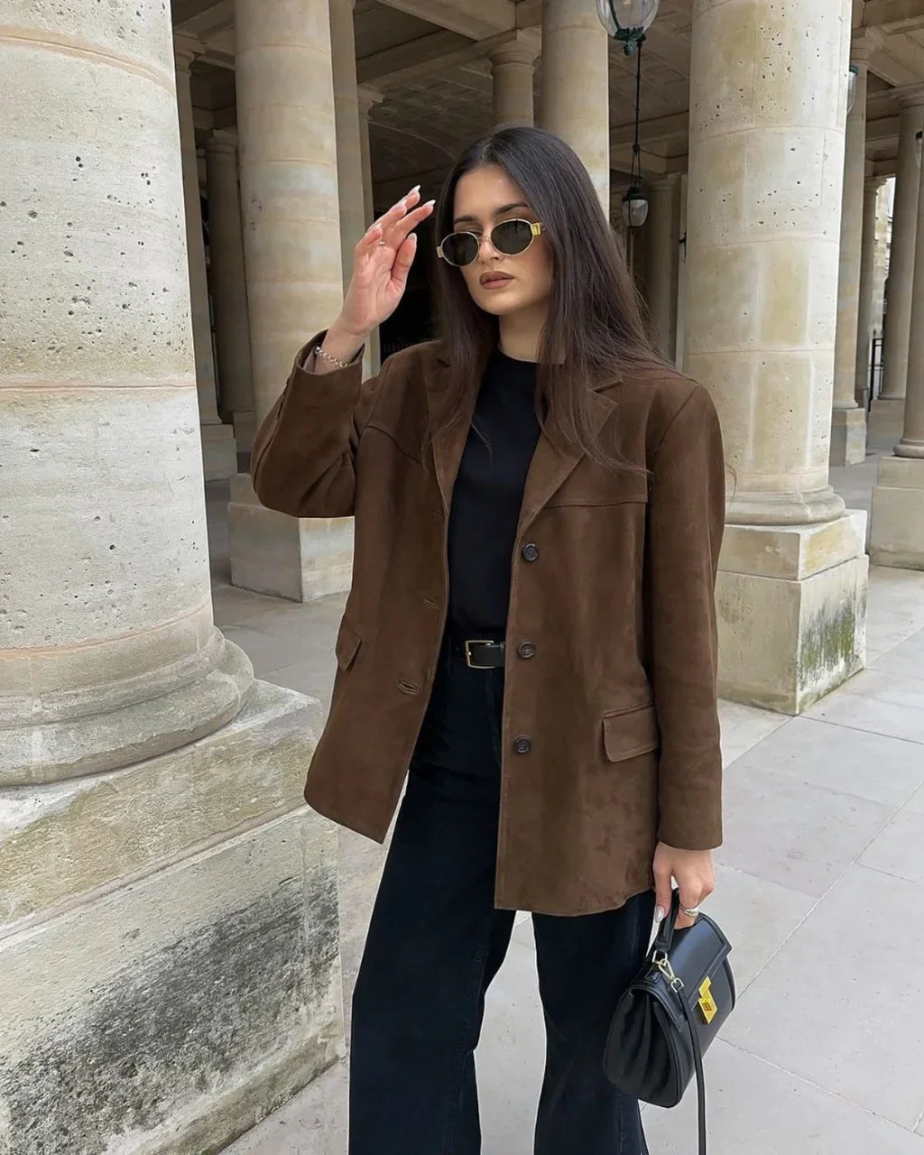 Ella - Women's brown suede blazer jacket with pockets