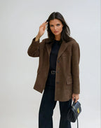 Ella - Women's brown suede blazer jacket with pockets