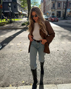 Ella - Women's brown suede blazer jacket with pockets