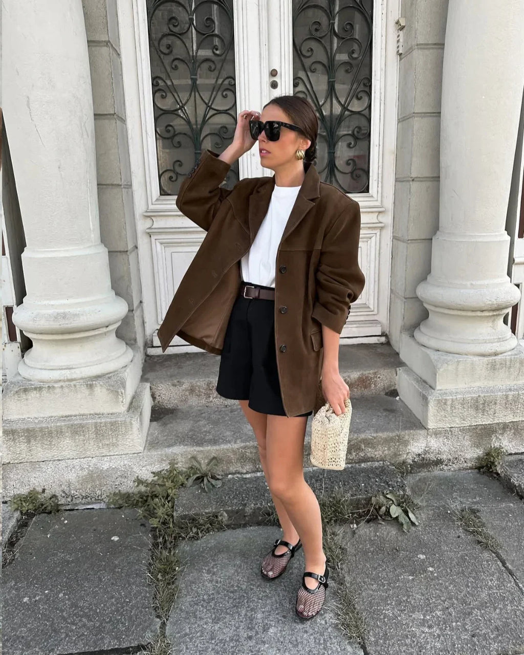 Ella - Women's brown suede blazer jacket with pockets