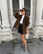 Ella - Women's brown suede blazer jacket with pockets