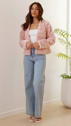 Carla - Women's short faux fur jacket with open collar