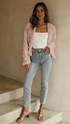 Carla - Women's short faux fur jacket with open collar