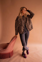 Eda - Women's leopard print jacket with snap buttons