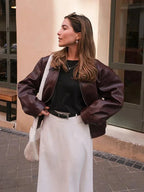 La- Women's Burgundy Faux Leather Vintage Style Jacket