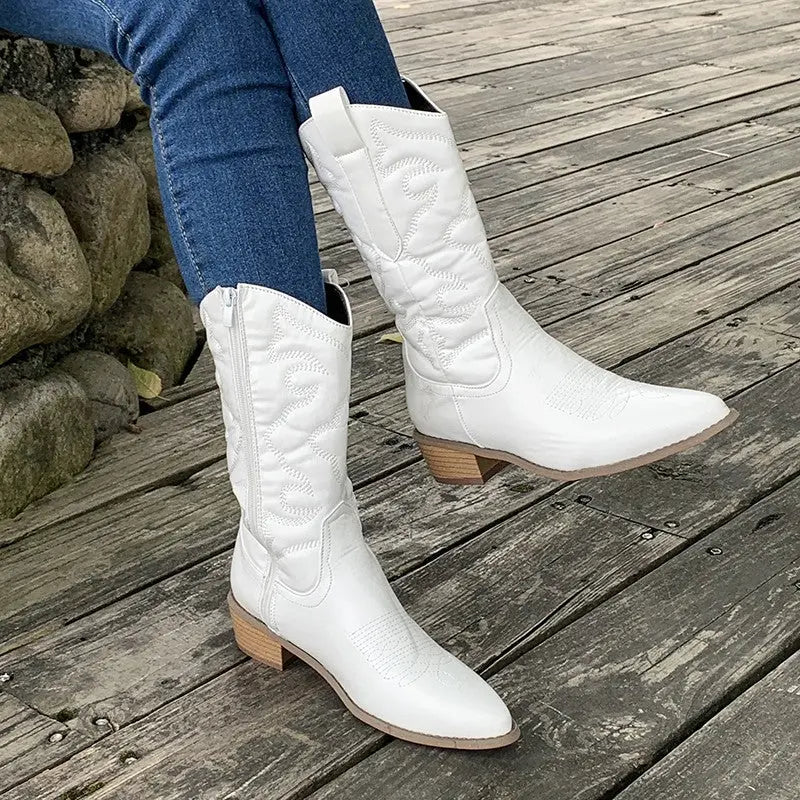 Amy | Metallic Western Embroidered Ankle Boots