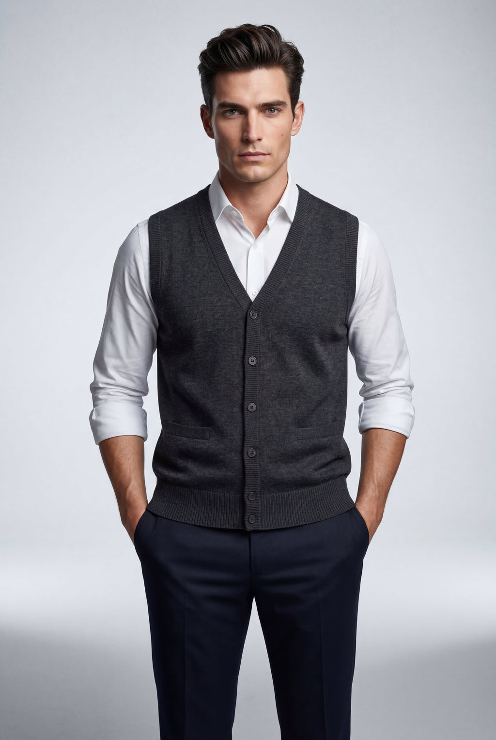 Liam | Button-front V-neck Sleeveless Sweater Vest