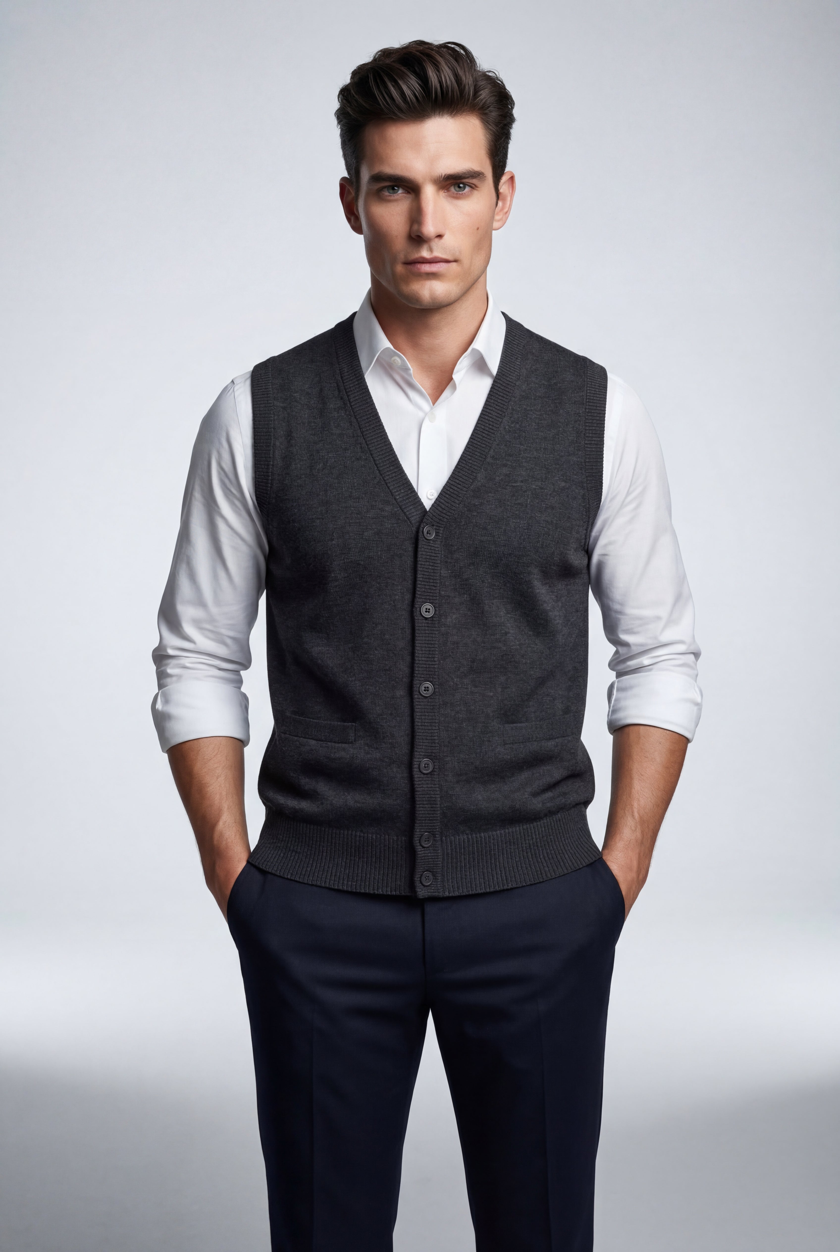 Liam | Button-front V-neck Sleeveless Sweater Vest