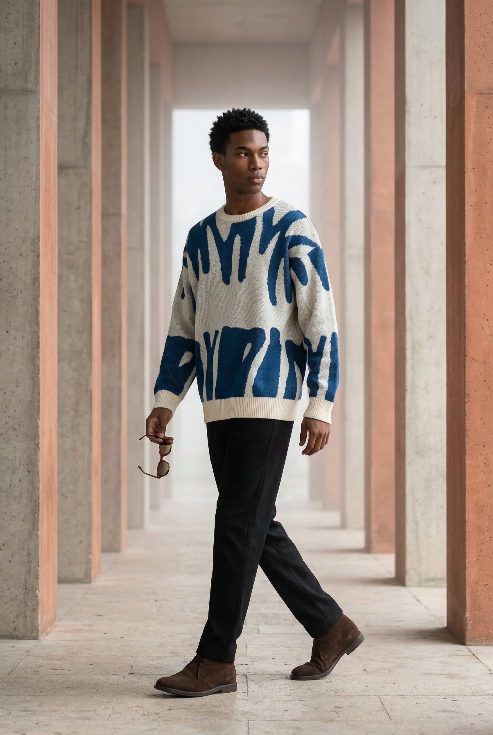 Abstract Intarsia Relaxed Crew Neck Jumper | James – Elcevi