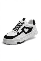 Lia | Black and White Chunky Heart-applique Sneakers