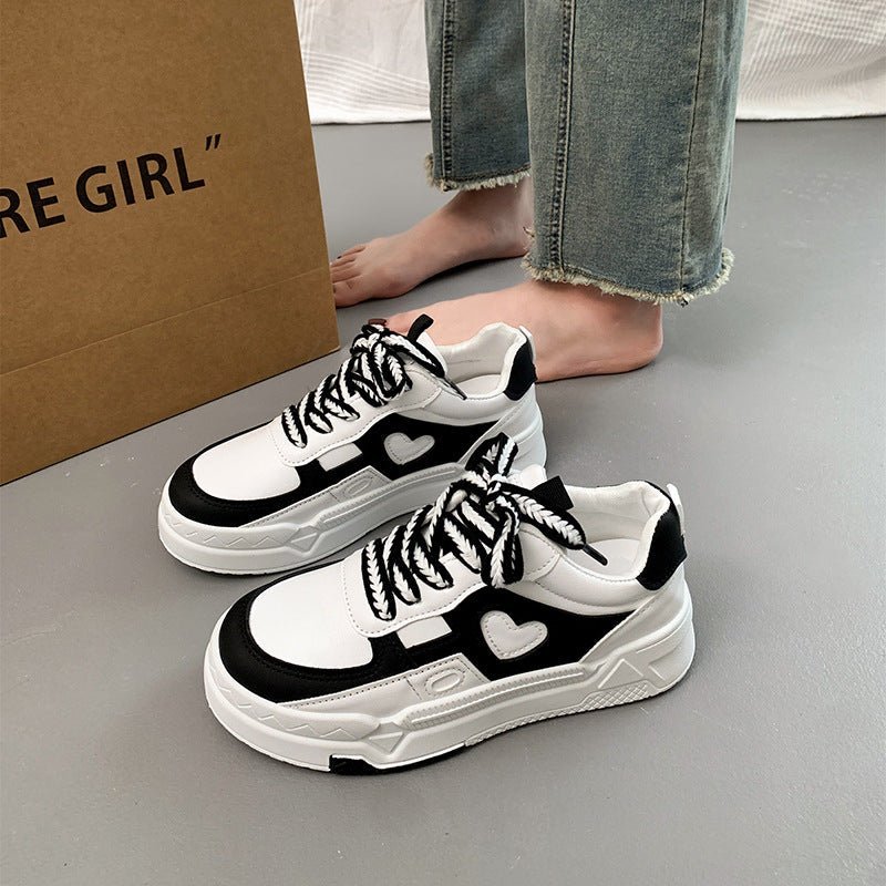 Lia | Black and White Chunky Heart-applique Sneakers