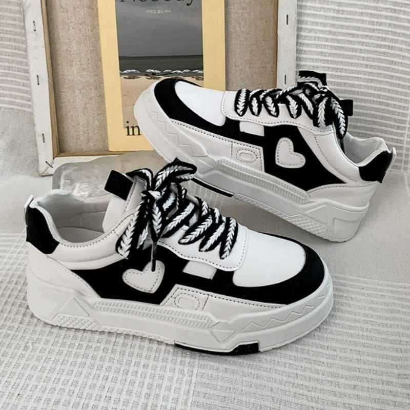 Lia | Black and White Chunky Heart-applique Sneakers