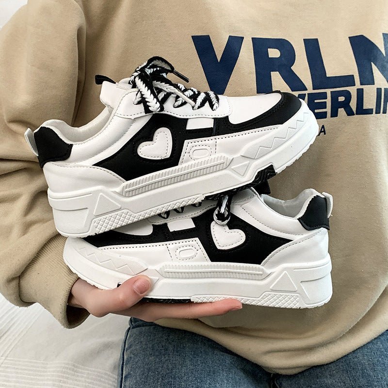 Lia | Black and White Chunky Heart-applique Sneakers