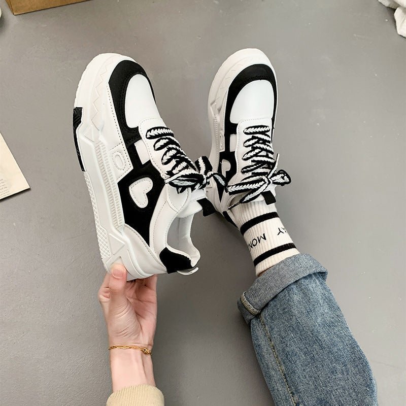 Lia | Black and White Chunky Heart-applique Sneakers