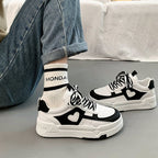 Lia | Black and White Chunky Heart-applique Sneakers