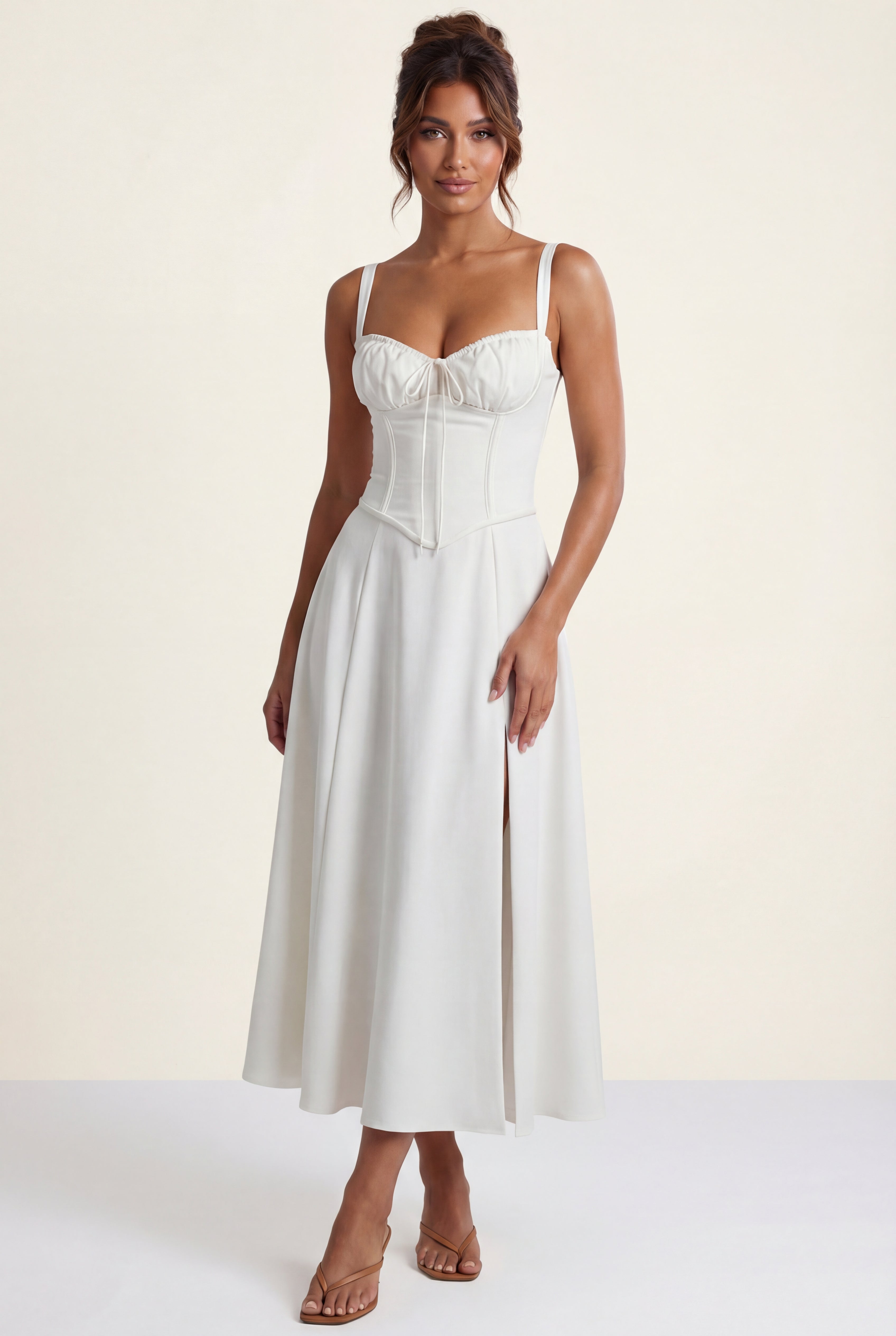Alessia | Corset Bodice A-line Midi Dress with Sweetheart Neckline For Women