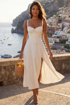 Alessia | Corset Bodice A-line Midi Dress with Sweetheart Neckline For Women