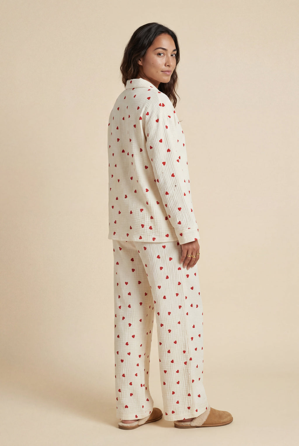 Lia | Cream Heart Print Relaxed Pajama Set