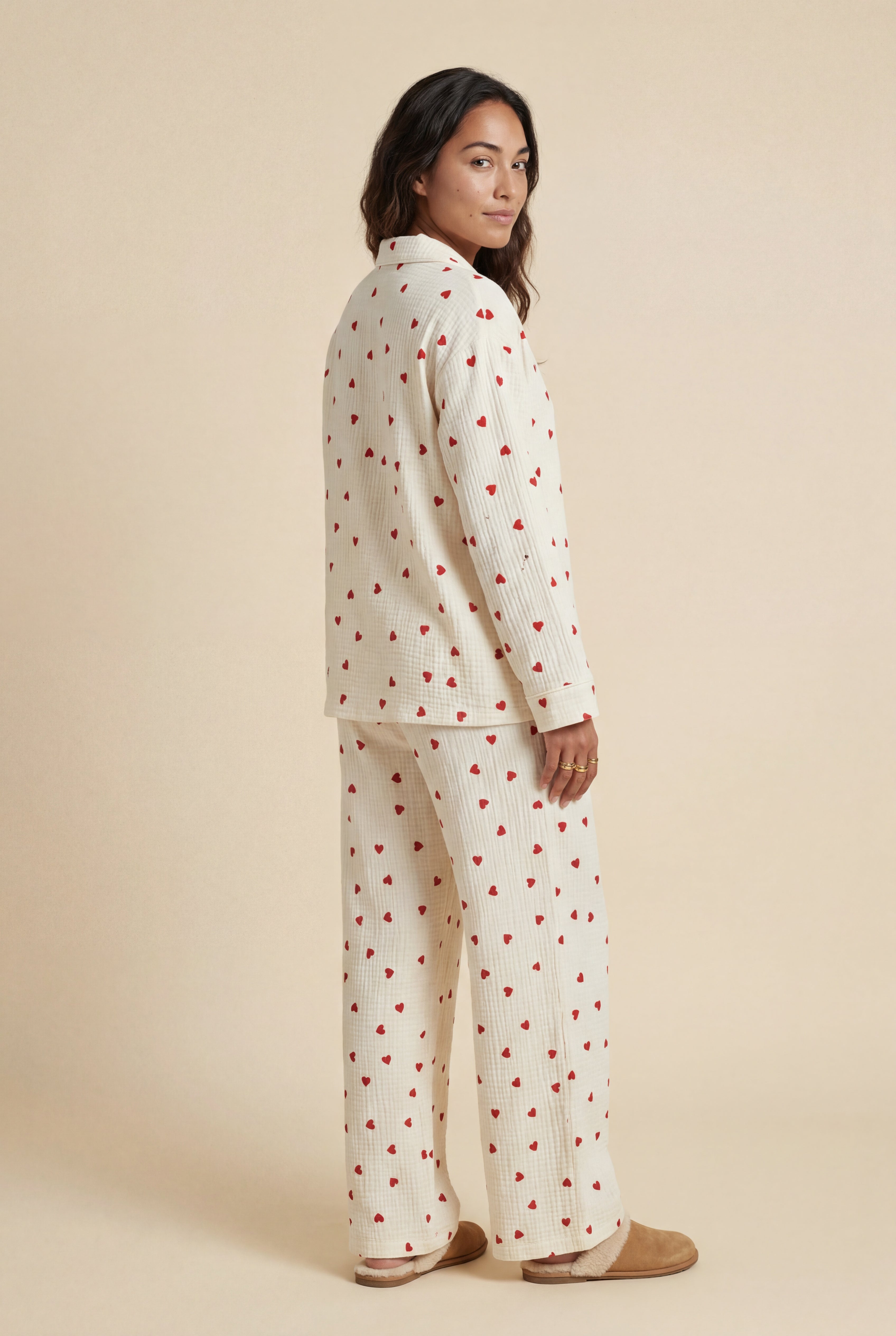 Lia | Cream Heart Print Relaxed Pajama Set