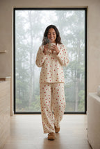Lia | Cream Heart Print Relaxed Pajama Set