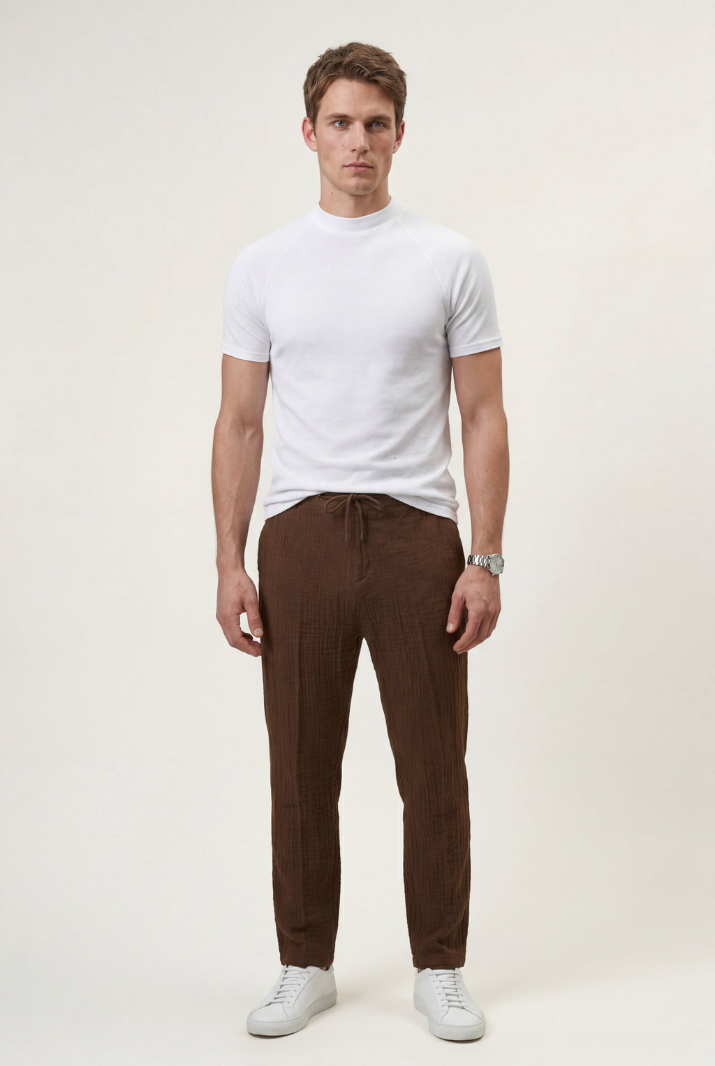 Crisp White Fitted Mock Neck Short Sleeve Tee | James