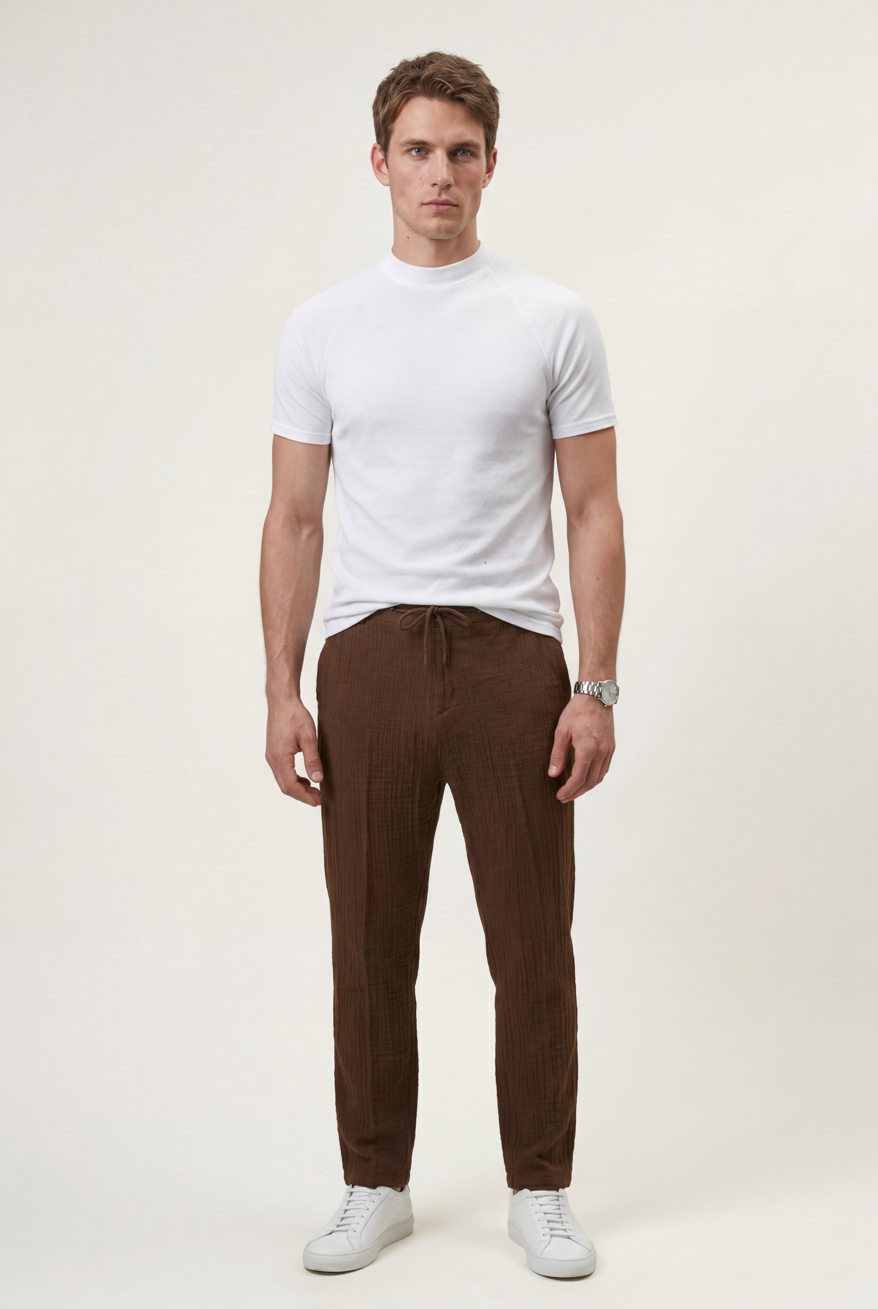 Crisp White Fitted Mock Neck Short Sleeve Tee | James