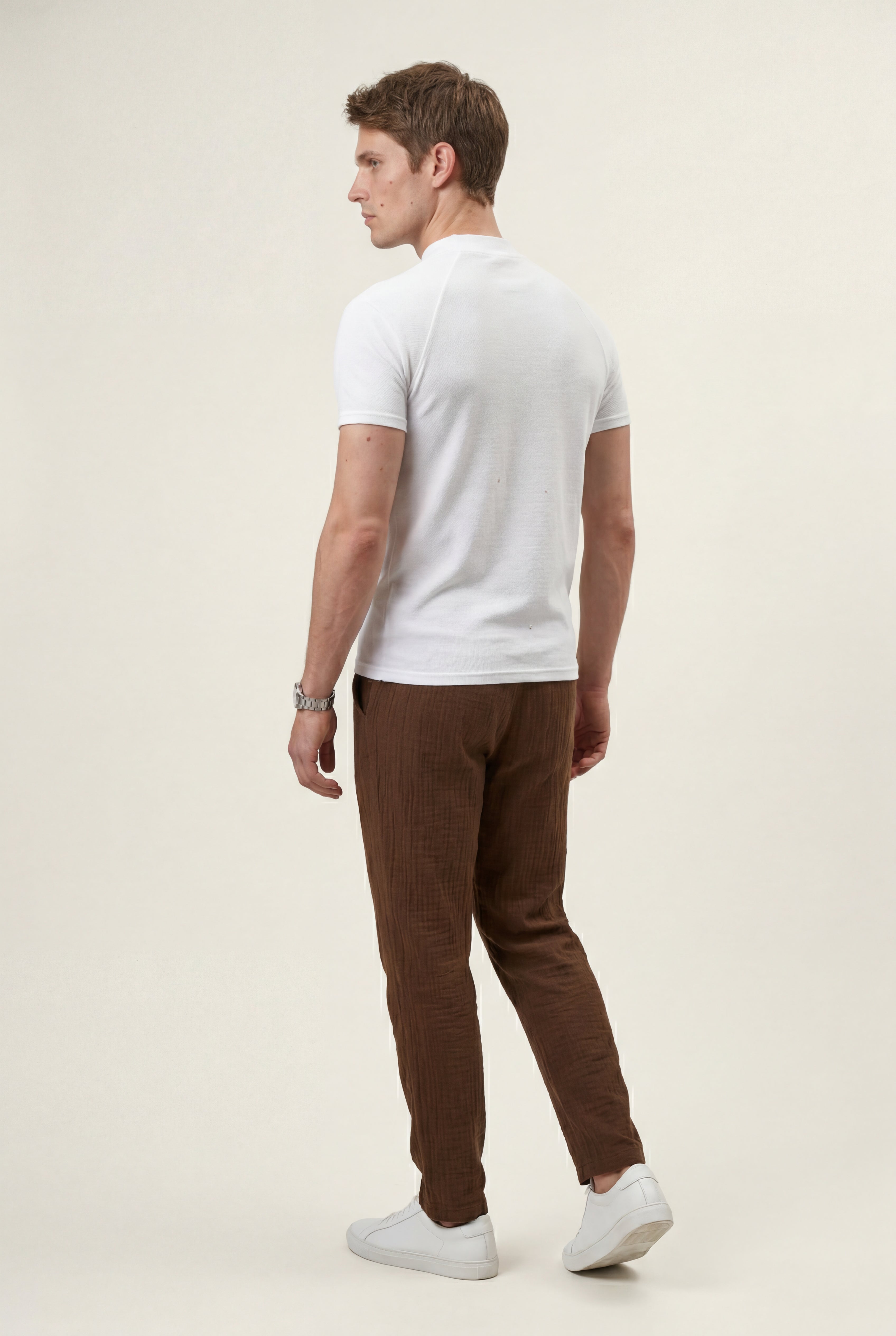 Crisp White Fitted Mock Neck Short Sleeve Tee | James