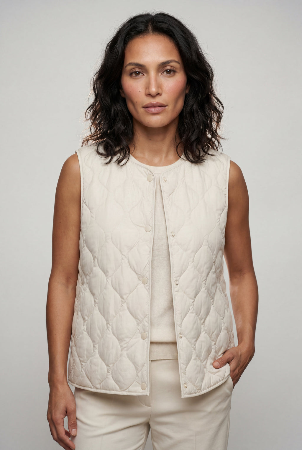Lia | Diamond-quilted Sleeveless Bodywarmer Vest with Snap Closure
